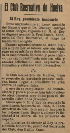 1915 03 17 El Rey acepta Presidencia Honoraria